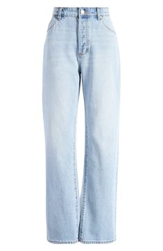 Rock vintage-inspired style in these faded, lightly washed jeans boasting structured straight legs and nonstretch, rigid denim for an authentic feel. Zip fly with button closure Five-pocket style 100% cotton Machine wash, line dry Imported Light Blue Jeans High Waisted, Spn Dr, Rock Vintage, Jeans Light Blue, Winter Fit, Fame Dr, Light Blue Jeans, Light Wash Jeans, Washed Jeans