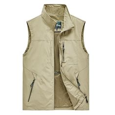 Season:Summer,Spring; Fabric:Polyester,Mesh; Gender:Men's; Activity:Fishing,Climbing,Camping / Hiking / Caving; Clothing Type:Top; Function:Water Resistant,Zipper Pocket,Multi Pockets,Breathable,Lightweight,Quick Dry; Pattern:Solid Color; Sports Clothing Sub Category:Hiking Vest,Fishing Vest; Bust:null; Length:null No Sleeve Jacket, Mens Outdoor Vest, Photography Vest, Multi Pocket Vest, Hiking Vest, Mens Vest Casual, Work Vest, Mens Vest Fashion, Chaleco Casual