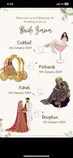 the wedding card is shown with different types of bride and groom's names on it