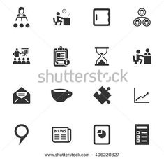 black and white business icons set