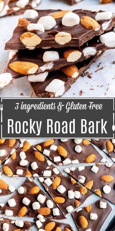 chocolate rocky road bark with almonds and marshmallows on top