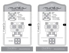 two bookmarks with the names and numbers for each page, which are numbered in different colors