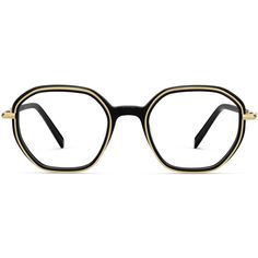 Bowley in Jet Black with Polished Gold Warby Parker Glasses, Warby Parker, Eye Doctor, Cellulose Acetate, Light Filter, Jet Black, Prescription Lenses, Black And Gold, Lenses