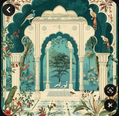 WhatsApp Mughal Pillars, Hyderabadi Aesthetic, Jaipur Illustration, Mughal Aesthetic, Jaipur Wallpaper, Wedding Illustration Card, Indian Miniature, Ancient Indian Art, Mughal Art Paintings