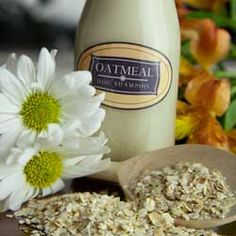 oatmeal in a bottle next to some flowers