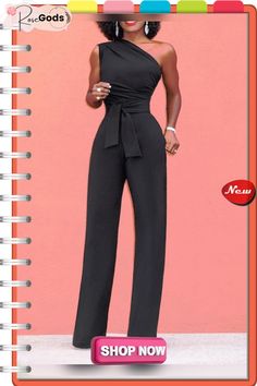 Solid Color One Shoulder Sleeveless Jumpsuit Dnevna Soba, Black Sleeveless Jumpsuit, Chique Outfits, Blouse Tank Top, Sweater Jumpsuit, Tank Top Dress, Sleeveless Jumpsuits, Fashion Colours, Clothing Dresses