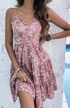 Ruffles Dresses, Floral Silhouette, Everyday Fashion Outfits, Classy Dress Outfits, Trendy Summer Outfits, Sleeve Dresses, Sweet Dress, Summer Fashion Outfits, Pink Mini Dresses