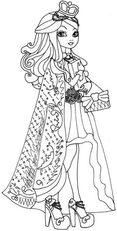 a coloring page with a girl in a dress and high heeled shoes holding a purse