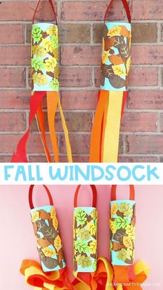 an easy fall wind sock made out of paper and ribbon