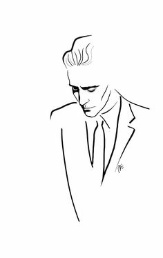 a black and white drawing of a man in a suit