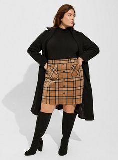 FIT. Model is 5'10” wearing size 1. Measures 21” from waist to hem (size 2). MATERIALS + CARE. Corduroy woven fabric. 97% cotton, 3% spandex. Machine wash cold. Dry low. Imported. DETAILS. Functional pockets. Plaid print. The best plus size women's mini corduroy button-front skirt skirts in mid summer plaid made of corduroy. Torrid is your destination for cozy fall and winter clothes to keep you warm and comfortable. Plus Size Outfits With Boots, Plus Size Academia Outfits, Brown Corduroy Skirt Outfit, Plaid Skirt Outfit Fall, Corduroy Skirt Outfit, Reunion Outfit, Business Casual Skirt, Warm Skirts, Dresses For Apple Shape