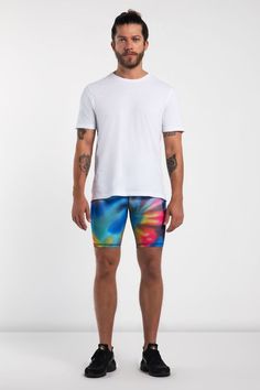 Tie-Dye Men's Compression Shorts With Two Pockets
Recycled Polyester / Spandex
Thigh phone pocket + zipper hip pocket
Moisture wicking with 4-way stretch
Flatlock seams to reduce chafe
Invisible soft-grips to prevent riding
Adjustable drawstring
Embroidered bolt logo
Machine wash cold, quick drying Casual Compression Boxer Briefs For Yoga, Multicolor Moisture-wicking Short Bottoms, Multicolor Moisture-wicking Running Bottoms, Multicolor Athleisure Bottoms With Built-in Shorts, Casual Tie-dye Activewear For Sports, Casual Tie Dye Activewear For Sports, Multicolor Moisture-wicking Bottoms For Training, Multicolor Training Shorts, Casual Tie-dye Workout Bottoms