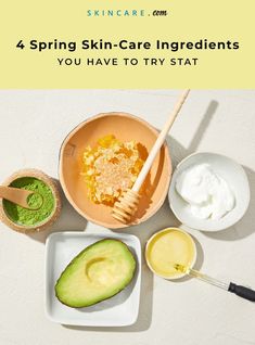 4 Spring Skin-Care Ingredients You Have To Try STAT — We rounded up the buzziest skin-care ingredients and the products they’re in, so you can add them to your skin-care routine this spring. #skincare #skincareroutine #skincareproducts #naturalskincare #naturalprodcuts #naturalbeauty #skincareingredients #skincareproducts #honey #avocado #yogurt #matcha #recipes #diyskincare #skincarerecipes #skincarehelp #skincareadvice #skincareideas #skincareproduct #beauty #beautyroutine #summerbeauty Holi Skincare, Honey Avocado, Avocado Yogurt, Spring Skincare, Matcha Recipes, Spring Skin, Skin Care Ingredients, Organic Skin Care Recipes, Skincare Advice