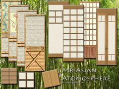 an assortment of japanese art and bamboos with the words mibasian attomoshhere on them