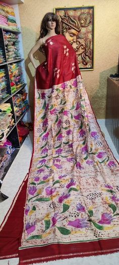 **Batik is one of the oldest form of Resist Dyeing, It originated in Indonesia and it came to India and was popularized in Bengal. This modern rendition of the batik on Bishnupuri and murshidabadi silk is classic is many ways. The multiple colour combination and mix and match of floral and leaves will keep the radiance factor to the highest. Saree Details : Silk Type : Murshidabad Silk Bishnupuri Silk Color : As per Picture Customizatied colour also available of your choice Work : Hand Print Pat Bohemian Multicolor Saree With Batik Print, Multicolor Tussar Silk Saree With Batik Print, Multicolor Bohemian Saree With Batik Print, Multicolor Cotton Saree With Floral Print, Bohemian Tussar Silk Saree With Batik Print, Multicolor Floral Cotton Saree, Bohemian Batik Print Traditional Saree, Festive Multicolor Batik Print Saree, Multicolor Unstitched Saree With Batik Print