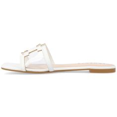 The Jamarie sandal from Journee Collection borrows lucite details from the 90s for an ultra-cool look. Their luxe vegan leather lucite single band design slide style and open square toe will be the perfect combination to throw on any outfit. To add a little something extra their 4 mm Tru Comfort Foam� insole and slip-on closure will keep your feet comfortable. Low Block Heel Sandal, Design Slide, Band Design, Sandals White, Open Toed Heels, Open Toe Shoes, Low Block Heels, Round Toe Heels, Journee Collection