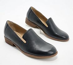 These leather loafers are sleek, sophisticated, and right on trend. Dress them up or down -- you'll love their versatility and classic design. From Earth Brands Footwear. Formal Leather Slip-ons For Fall, Sleek Round Toe Slip-ons For Office, Sleek Office Slip-ons With Round Toe, Chic Leather Slip-ons For Work, Elegant Leather Slip-ons For Fall, Elegant Almond Toe Slip-ons For Fall, Elegant Leather Footbed Slip-ons For Office, Elegant Leather-lined Slip-ons For Fall, Elegant Leather-lined Slip-ons For Office