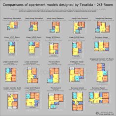 the floor plan for two bedroom apartments in texas, with different colors and sizes to choose from