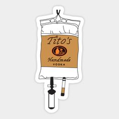 a sticker with the words tios and an image of a bag on it