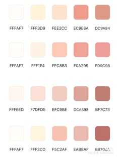 the different shades of pink and peach are shown in this chart, with each color