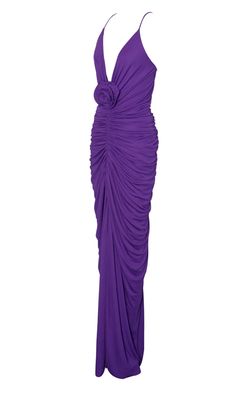 This stunning maxi dress is perfect for a special occasion. The amethyst-colored fabric is adorned with beautiful flowers, and the plunging neckline is both sexy and elegant. The flowing skirt is sure to make you feel like a goddess. Gentle Dry Clean Only Colour may vary due to lighting on images. The product images (without model) are closest to the true colour of the product.Item runs true to size chart and is cut to suit our size chart. Please refer to our size chart for the best fit. Do not