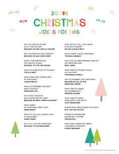 the christmas song for kids is shown in green and red, with trees on it