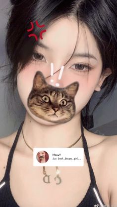 a woman with a cat's face drawn on her nose and the caption is meow