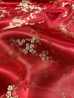 Cherry Blossom Faux Silk Brocade Fabric!Color: Red & GoldWidth: 36" WideLength: Sold by the yard (36") order more than one yard then fabric will be cut in one continuous length.Pattern: Cherry BlossomShipping Time to the US - 8-12 business days.Thank you very much. Red Silk Fabric, Chinese Fabric Silk, Cherry Fabric, Chinese Silk Fabric, Chinese Fabric Pattern, Silk Brocade Fabric, Chinese Silk, Chinese Fabric, Red Cherry Blossom