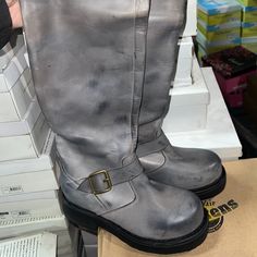 Meet The Jeffrey Campbell Wishlist Grey Boots Hand-Distressed, Aged, And Stylish With Belts And Buckle Straps In Premium Leather. Grey. 100% Leather. Runs Small. 1" Heel. Sold As Is. No Returns Or Cancellations - See Pictures. Feel Free To Ask Questions. Bundle For Discount! Casual Distressed Leather Boots, Rugged Distressed Leather Moto Boots, Distressed Leather Moto Boots, Grunge Leather Moto Boots With Round Toe, Vintage Distressed Boots With Round Toe, Distressed Vintage Boots With Round Toe, White Platform Heels, Cutout Ankle Boots, Jeffrey Campbell Boots