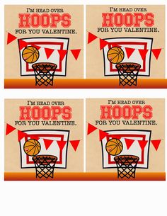 four basketball valentine's cards with hoops on them