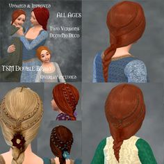 four different styles of braids and hair for the female character from frozen princesses