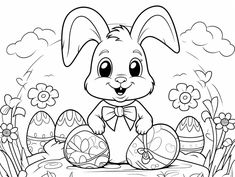 illustration of Simple Hoppy Easter coloring for kids Free Printable Coloring Pages, Free Kids, Printable Coloring Pages