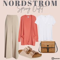 Spring into style with this fabulous Nordstrom outfit! Nordstrom Spring // Spring Style // Fresh Fashion // Chic Season // Outfit Goals // Nordstrom Finds // Cardigan // V-Neck Pocket Tee // Leg Pants // Slide Sandal // Bag Nordstrom Outfit, Fresh Fashion, Spring Style, Fashion Chic, Pocket Tee, Leg Pants