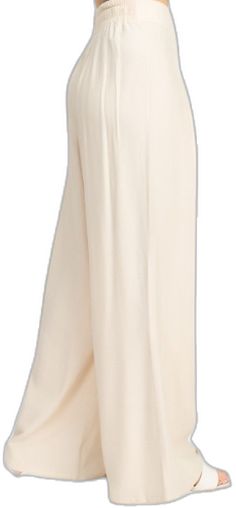 Wide Leg Pants With Pleated Waist, Elegant Pleated Waist Solid Color Pants, Chic Wide Leg Pants With Elastic Waistband, Elegant Wide Leg Rayon Pants, Chic Straight Pants With Pleated Waist, Chic Solid Pants With Pleated Waist, Chic Straight Bottoms With Pleated Waist, Elegant High-waist Wide Leg Pants With Elastic Waistband, Chic Beige Bottoms With Pleated Waist