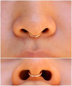 two pictures of a nose with an open nose ring