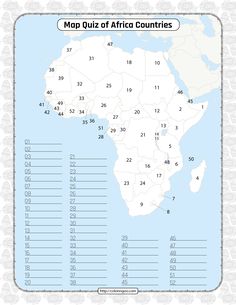 the map of africa countries with numbers and times to be used for each country's location