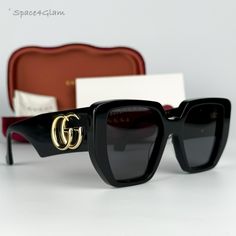 New Gucci Gg0956s Logo 003 Black Gold Grey Rectangle Oversized Women Sunglasses Same/Next Day Free Shipping! No Offers Accepted. Final Price! Don't Miss Out, Shop Now! 100% Authentic & Brand New! Brand: Gucci Model Number: Gg0956s / Gg 0956s Logo Color Code: 003 Gender: Women Frame Shape: Rectangle Oversized Frame Color: Black/Gold Logo Frame Material: Acetate Frame Type: Full Rim Lens Color: Grey Lens Material: Nylon Size: 54x19x145 100% Uv Protection Made In Italy Full Retail Gucci Set Include Trendy Gucci Rectangular Sunglasses, Luxury Rectangular Sunglasses For Evening, Black Square Sunglasses For Party, Black Square Sunglasses For Parties, Chic Black Square Sunglasses, Designer Gucci Rectangular Sunglasses, Designer Black Square Frame Sunglasses, Designer Black Sunglasses, Chic Gucci Rectangular Sunglasses