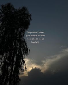 the sun is setting behind a tree with a poem written on it that reads,