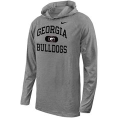 Gear up your young Georgia Bulldogs fan in comfort and style with this Nike Stacked Logo Hooded T-Shirt. This cotton tee features long sleeves for extra warmth on cooler days, making this a perfect layering piece. The stacked Georgia Bulldogs logo proudly displayed on the front makes it clear where your young fan's allegiance lies. Bulldogs Logo, Georgia Bulldogs, Layering Pieces, Long Sleeve Hoodie, Cotton Tee, Long Sleeve T Shirt, Kids Tshirts, Bulldog, Georgia