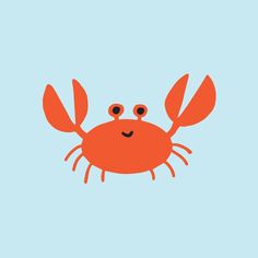 an orange crab with two eyes on it's back, standing in front of a blue background