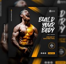 a flyer for a bodybuilding competition with an image of a muscular man