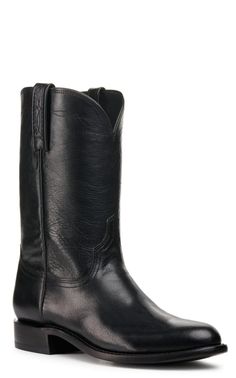 Lucchese Men's Black Shadow Goat Roper Boot | Cavender's Western Black Boots With Heel Pull Tab, Western Style Black Boots With Heel Pull Tab, Western Style Snip Toe Moto Boots For Formal Occasions, Western Style Snip Toe Moto Boots For Formal Wear, Classic Steel Toe Work Boots, Western Style Formal Moto Boots With Snip Toe, Formal Western Moto Boots With Snip Toe, Classic Moto Boots With Reinforced Toe For Ranch, Elegant Snip Toe Boots For Western-themed Events