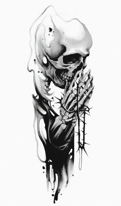 a black and white drawing of a skeleton holding a plant