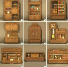 several different types of wooden furniture in various positions