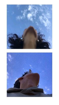 two different shots of a person's head and the sky