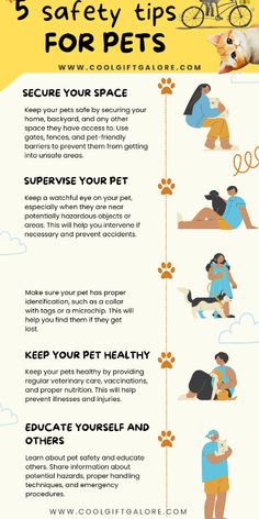 the 5 safety tips for pets info sheet is shown with an image of a dog and its