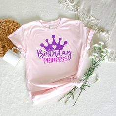 Pink Crew Neck Top For Birthday, Pink Birthday Tops With Text Print, Pink Birthday Top With Text Print, Pink Crew Neck Top For First Birthday, Pink Tops With Text Print For Birthday, Pink Birthday Top With Funny Print, Pre-shrunk Pink Shirt For Birthday, Cute Party T-shirt With Text Print, Pink Letter Print Shirt For Birthday