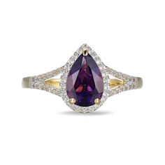 Make a breathtaking statement with this stunning amethyst and white lab-created sapphire fashion ring. Sterling silver with 18K gold plate. The ring showcases a 9.0 x 6.0mm pear-shaped deep purple amethyst center stone. White lab-created sapphires border the amethyst and line the ring's split shank. Elegant Amethyst Diamond Ring With Gemstone Accents, Formal Purple Sapphire Ring With Gemstone Accents, Elegant Purple Diamond Ring With Gemstone Accents, Elegant Purple Sapphire Ring With Gemstone Accents, Elegant Tanzanite Rings With Gemstone Accents, Elegant Purple Sapphire Ring With Center Stone, Elegant Amethyst Gemstones With Accent Stones, Elegant Purple Teardrop Gemstone, Elegant Amethyst Ring With Gemstone Accents For Anniversary