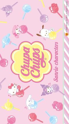 a pink background with candy and candies on it