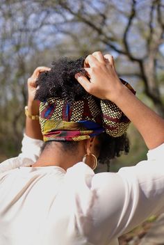 "Women's full head scarf made with multicolored African fabric.  This scarf measures 72\" x 18\", and is made to fully cover the head. User can also style it however they want.  If you have questions or want more information about this cute head scarf or bulk ordering for any event, please feel free to make contact and we'll be happy to help! Dry clean only. Wash cold with similar colors. Hang to dry Please note that there may be factors that could affect the perceived color of an item. Also, du Ankara Headwrap, Hair Accessories Red, Turban Headwrap, Phone Screens, Handmade Gift Wrap, Turbans, African Fabric, Style Expert, Christmas Gifts For Her